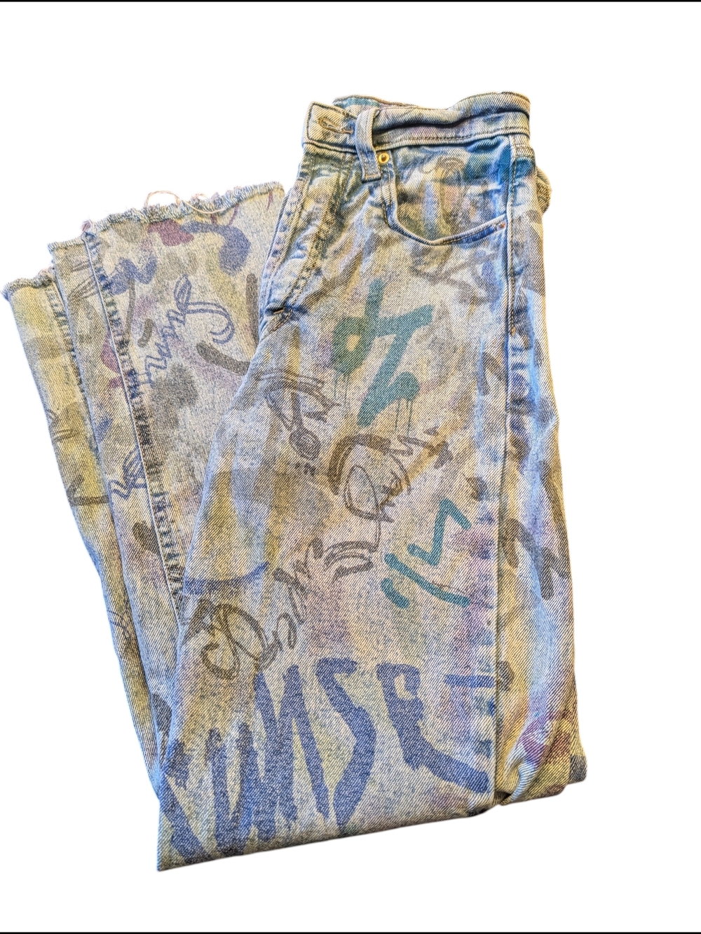 wild fable Light Wash Multicolor Graffiti High-Rise Jeans